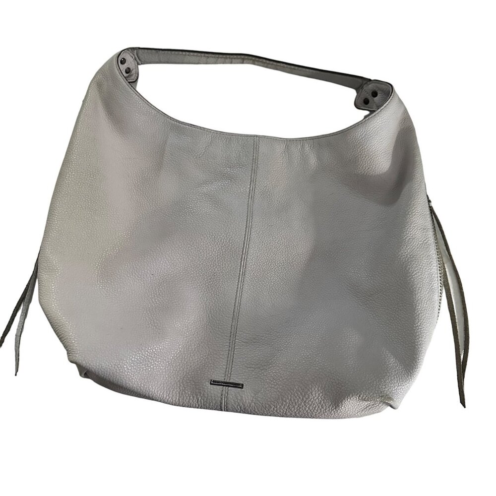 Rebecca Minkoff Bryn light lavender leather zip outer side pockets Boho satchel